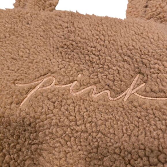 PINK Victoria's Secret Women's Mocha Brown Sherpa Cozy Plush Weekender Tote Bag - Picture 5 of 7